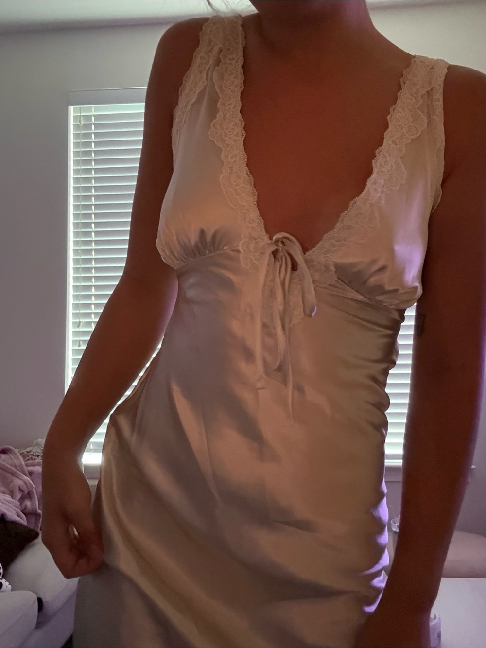 Wild Fable Lace-Trim Satin Slip Midi